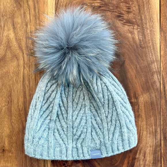 HEAD SPORT Merino wool cable knit beanie with detachable fur topper, Gray - Picture 1 of 7